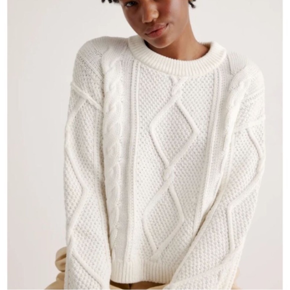 Quince Sweaters - Quince White Cable Knit cotton Sweater